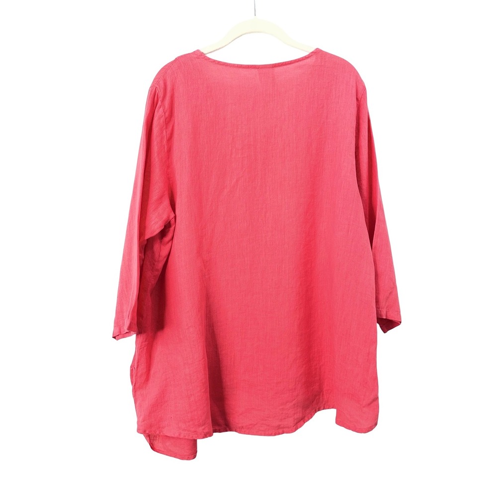 Match‎ Point 100% linen asymmetric button up blouse top Size L salmon lagenlook - Picture 5 of 5